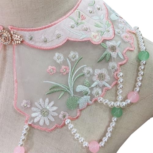 Girls Vintage Dress Detachable False Collar Pearl Beaded Yunjian Shawl Scarf Chinese Embroidery Flower Boleros3