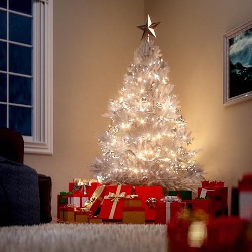 CASARIA® White Artificial Fir Christmas Tree | With White Metal Base | 6ft Xmas Tree With Stand | Realistic PVC Fire Retardant | Quick & Easy Assembly | 180cm / 6ft