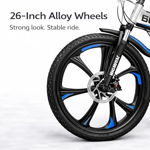 Image of X6 Series 21-Speed Gear Cycle for Men | Foldable 26-Inch Bicycle with Alloy 6-Spoke Mac Wheels, Dual Disc Brakes & Dual Suspension | City & Off-Road MTB Bike (Black 6 Spoke)