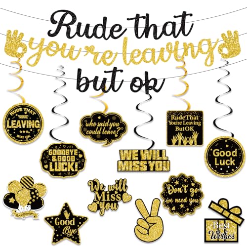 Image of Pre-Strung Rude That You'Re Leaving But Ok Glitter Banner, Going Away Party We Will Miss You Decorations, Great for Goodbye Farewell Job Change Party