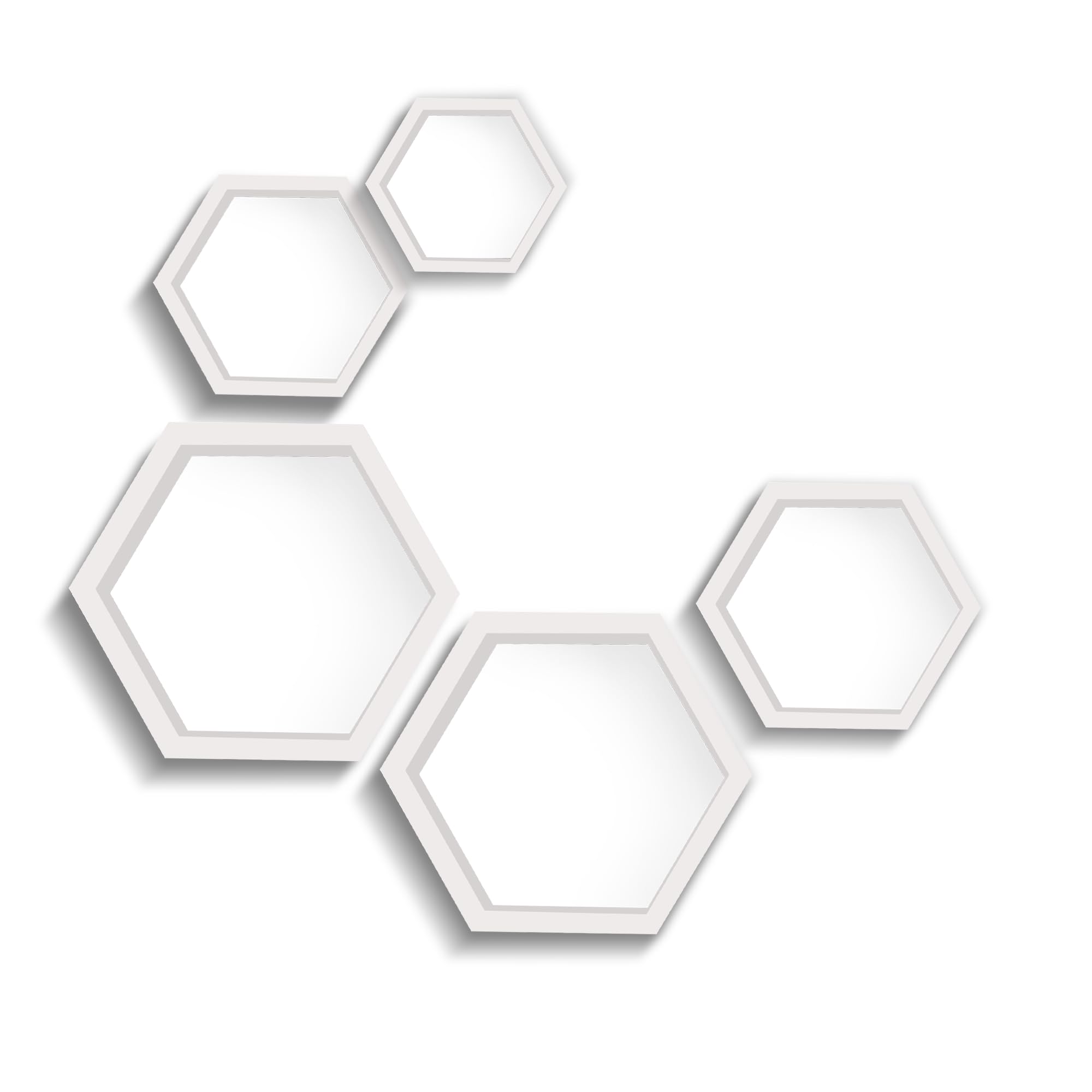 Set of White 5 Pine Wood Hexagon Shelves for Wall Decor - Farmhouse Honeycomb Shelves for Living Room Decor, Kitchen Storage, Mounted Storage for Living Room