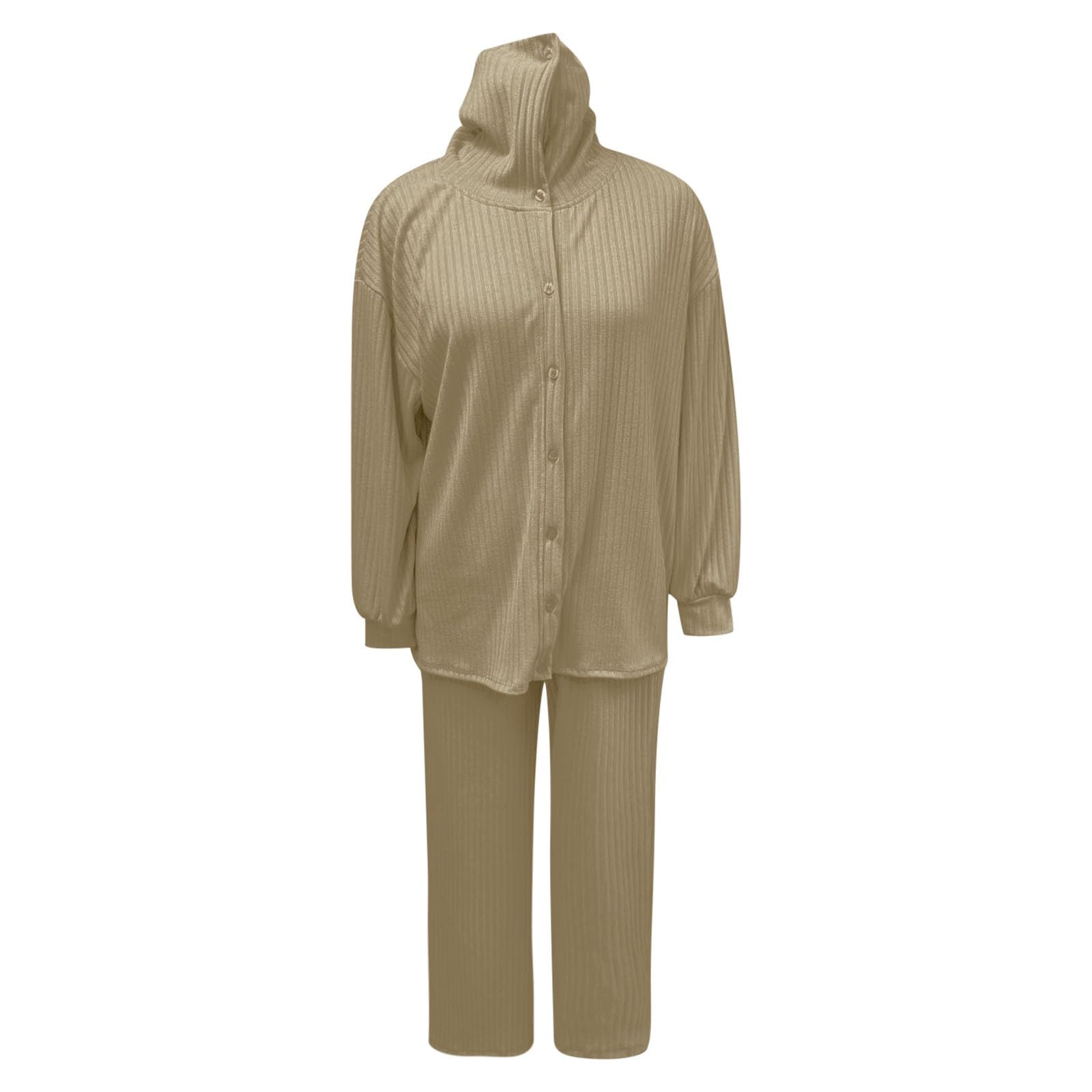Elegante Top in Maglia da Donna e Pantaloni a Gamba Larga per Un Abbigliamento Moderno. Comodo Cardigan a Collo Alto con in Maglia Tinta Unita.