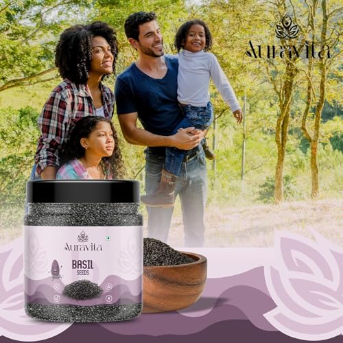 Image of Auravita Premium Raw Sabja Basil Seeds 250 Gram | Nutrient-Rich, Pure Basil Seeds For Healthy Drinks, Smoothies, And Recipes