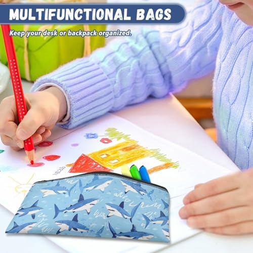 Image of Shark Pencil Case for Kids Big Capacity Pen Holder Zipper Pencil Box for Preschool Blue Stationery Pouch for Boys Girls