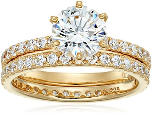 Platinum or Gold Plated Sterling Silver Round Ring Set made with Swarovski Zirconia