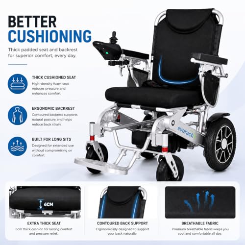 Image of EverActiv EcoFly Portable Foldable Electric Wheelchair | Lightweight 28kg Motorized Chair with Joystick | Lithium Ion Battery | Ideal for Elderly, Disabled & Patients | 100kg Load Capacity