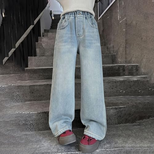 Jeans for Girls Kids Baggy Wide Leg Cute Vintage High Elastic Waist Denim Pants Teen Y2K Boyfriends Skater Streetwear Pockets3