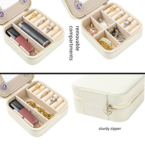 Image of KElofoN Travel jewelry case Travel jewelry box Travel Jewelry Organizer Small Jewelry Organizer Box Gift for Girls Women with Mirror(White)