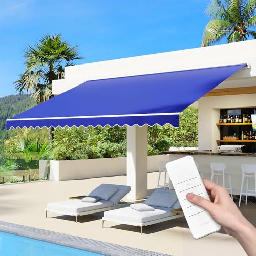 Aoxun 15x10FT Motorized Retractable Awning with Remote Control Manual Crank