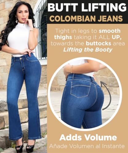 Pantalones Colombianos Levanta Cola | Butt Lifting Jeans for Women Colombian Jeans for Women Butt Lift Boot Cut Jeans Blue3