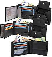 Fa.Volmer ® Leder Geldbörse Herren - extra-stabile Doppelnaht - 9 Fächer für Kreditkarten - Querformat - VO11 (01 schwarz) – Ansicht 2