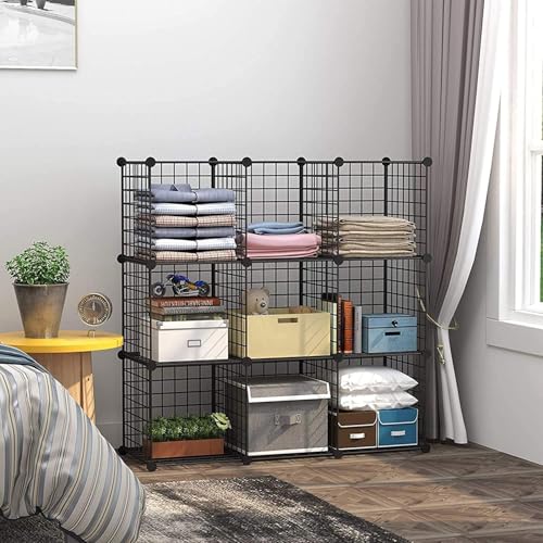 Image of Snazzy Wire Cube Storage, 9-Cube Organizer Metal, Wire C Grids Storage, Storage Bins Shelf, Modular Bookshelf, Closet Cabinet Ideal for Home, Living Room, Office 36.6 inchL x 12.4 inchW x 48.4 inchH Black