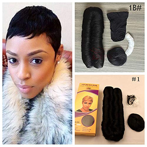 Hair Extension 27 Pieces Bump Weave Hair With Closure Short, 1B# Black Color Hair Peerless Virgin Peruvian Human Hair Short Weave Human Brazilian Hair Women Multi-Layered Single Weft Natural Hair
