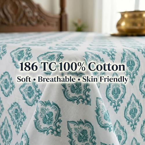 Image of Mafatlal 186 TC Grace Double Bed Pure Cotton Bedsheet | 90x100 Inch | Soft, Breathable & Lightweight | Durable & Fade Resistant | Includes 2 Pillow Covers | Dusky Aqua