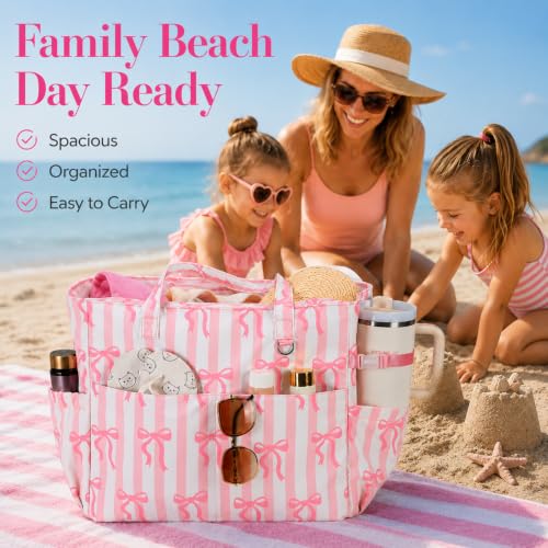 Image of LEDAOU Beach Bag Waterproof Sandproof Women Beach Tote Pool Bag with Zipper for Swim Gym Grocery Travel with Wet Pocket | Sandproof