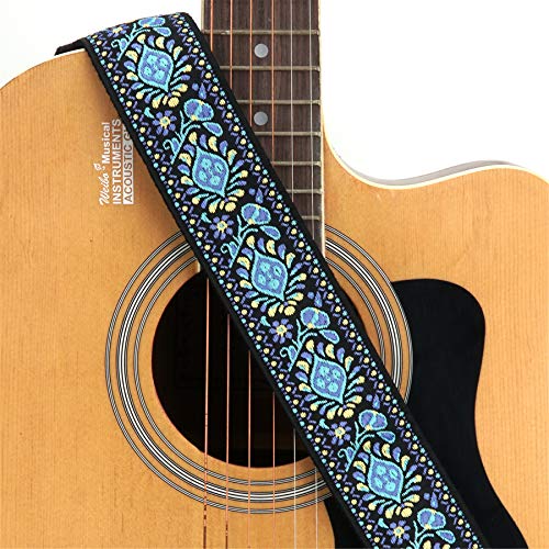 Tifanso Guitar Strap Jacquard Weave Guitar Strap With Leather Ends - Soft Adjustable Acoustic Guitar Strap For Electric Bass, Come With Strap Button, 1 Pair Strap Locks And 3 Guitar Picks #TOP5