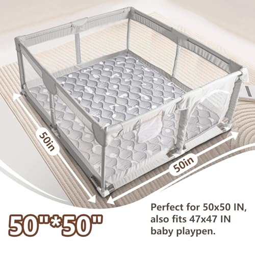 Beavtaens Baby Play Mat, 50x50 Playpen Mat with Super Soft Touch, Activity Mat with Upgraded Anti-Slip Bottom, Machine Washable Crawling Mat for Floor & Picnic (Boho Gray)