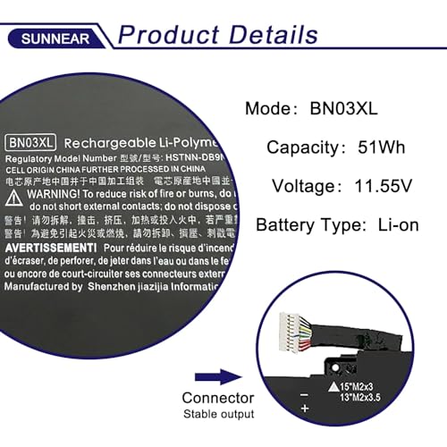 Image of BN03XL L77034-005 Laptop Battery Replacement for HP Envy 13 13-ba 13-AR 13-AY Envy X360 15 2020 15-ED 15M-EE 15M-EE0013DX 15M-EE0023DX Series Notebook HSTNN-DB9N L73965-271 L76985-271 51Wh
