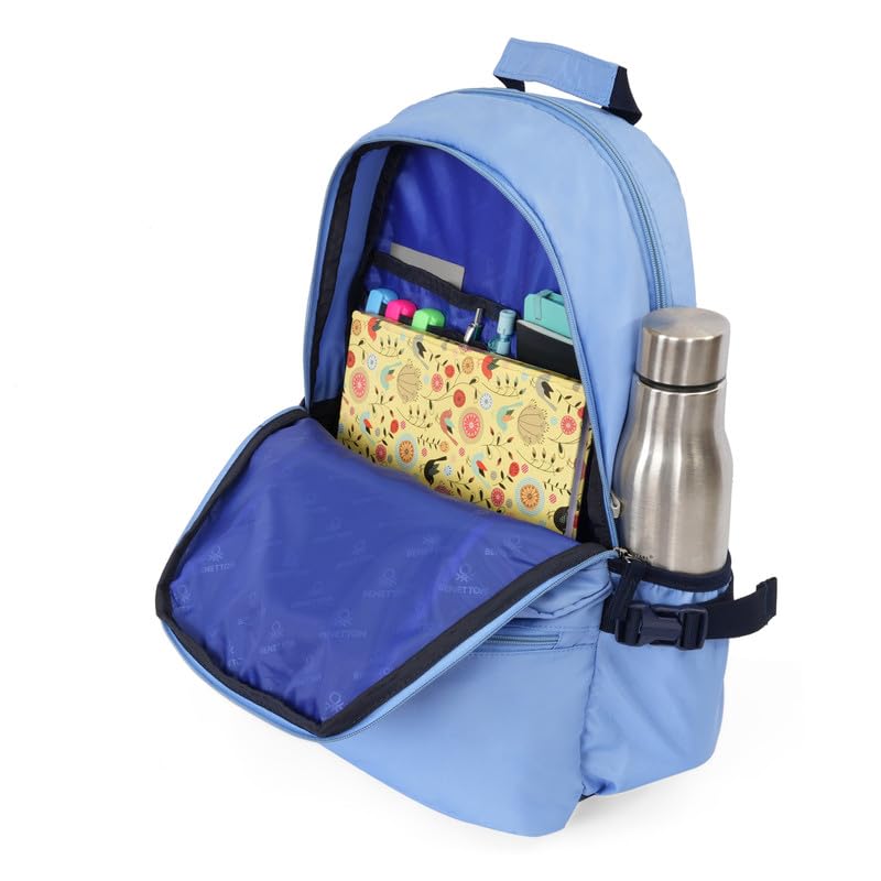 Image of United Colors of Benetton Mono 21L Laptop Backpack - Light Blue, Water-Resistant, Fits 14-inch Laptop, Padded Back & Straps, for Work, School & Gym