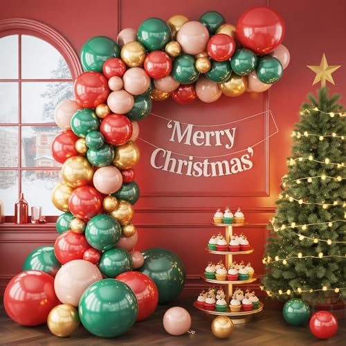 60 Pcs Christmas Party Balloons, Red Green Pink Balloons with Snowflake Printed Confetti balloon, 12 Inch Pastel Pink Green Metallic Gold Balloon Helium for Xmas Birthday New Year Party Decorations - Image 3