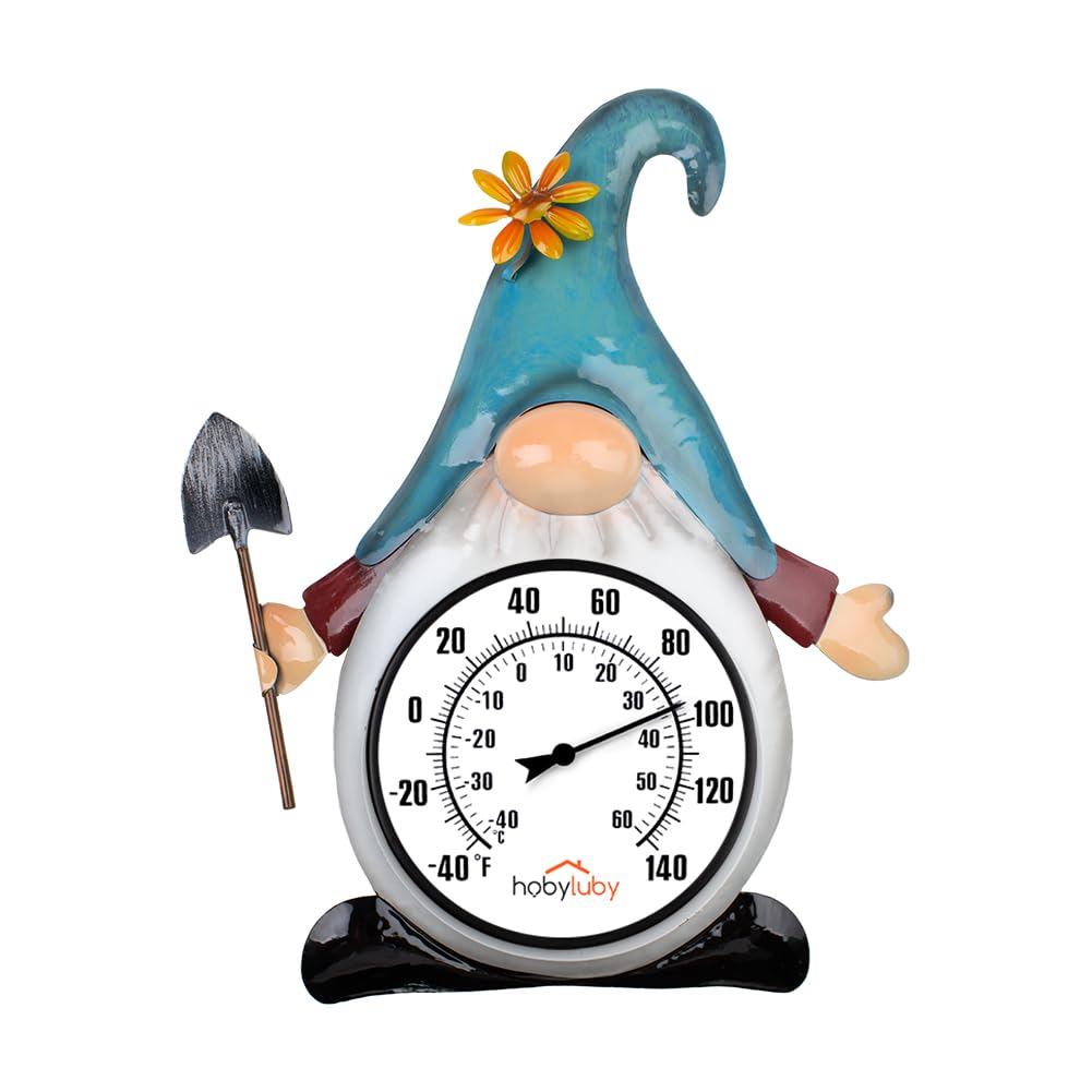 HOBYLUBY Indoor Outdoor Thermometer, Gnome Wall-Mounted Thermometer Waterproof for Patio Garden Yard & Living Room, No Battery Needed