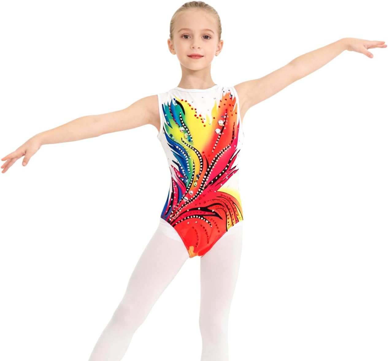 Gymnastics Leotards for Girls Pure Manual Yellow Printing Diamond Competition Performance