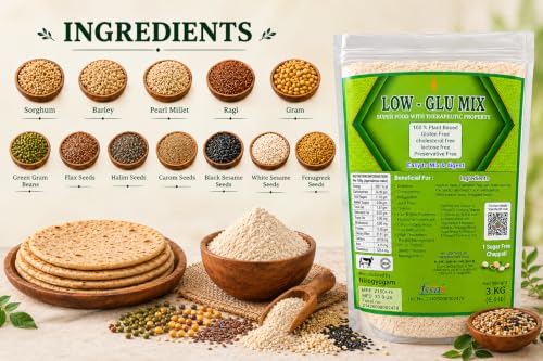 Image of Low-Glu Mix Multigrain Flour 100% Plant Based,Gluten Free,Lactose free Blend 3 kg Roti mix Pack of 2