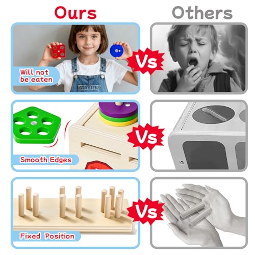 Image of Montessori 4 in 1 Wooden Sorting Shape Sorter and Stacking Toy Box Color Matching Counting Fishing Game Preschool Educational Toys for 3 Years Boys and Girls Gifts