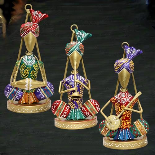 KRAFTSKALA Traditional Musicians (Set of 3) Tabletop/Wall Hanging Metal Wall Decor Statues for Living Room, Decorative Showpiece Items for Home, Festive Gifting, Housewarming Present