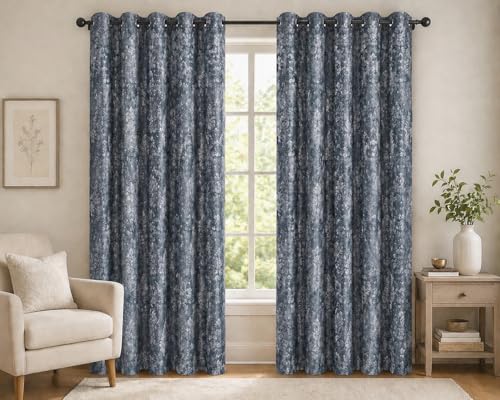Image of HUTI 7 feet Grey Door Curtain Set of 2 | Semi-Transparent Leaf Printed Curtain | Soft Knitted Polyester | Eyelet Curtain for Living Room & Bedroom 4x7 ft (120 x 213 cm) | Perfect for Home Decor