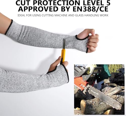 NewBEP Cut Resistant Sleeves 14 Inch Arm Protection Knit Sleeve - Level 5 Protection, Slash Resistant Sleeves with Thumb Slot Helps Prevent Scrapes Scratches Skin Irritations UV-Protection 1 Pair