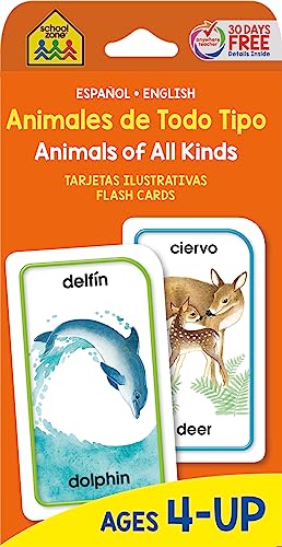 Image of School Zone Spanish Animals of All Kinds Flash Cards: 56 Cards, Preschool, Kindergarten, Animales de Todo Tipo Tarjetas Ilustrativas, Bilingual, ESL, Language Immersion (Spanish/English Edition)