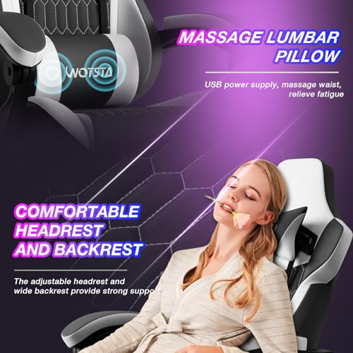 Image of Gaming Chair with Footrest, High Back Gaming Chairs PVC Leather Ergonomic Gamer Chair with Adjustable Headrest Lumbar Support Racing Style Video Gaming Chair for Office /Home (Black White)