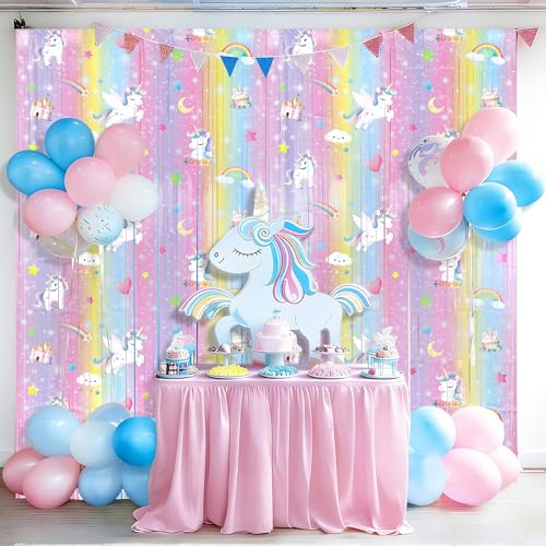 Decoración Unicornio 2Pzas Fondo 3.3X6.6Ft Morado y Rosa miniatura 7