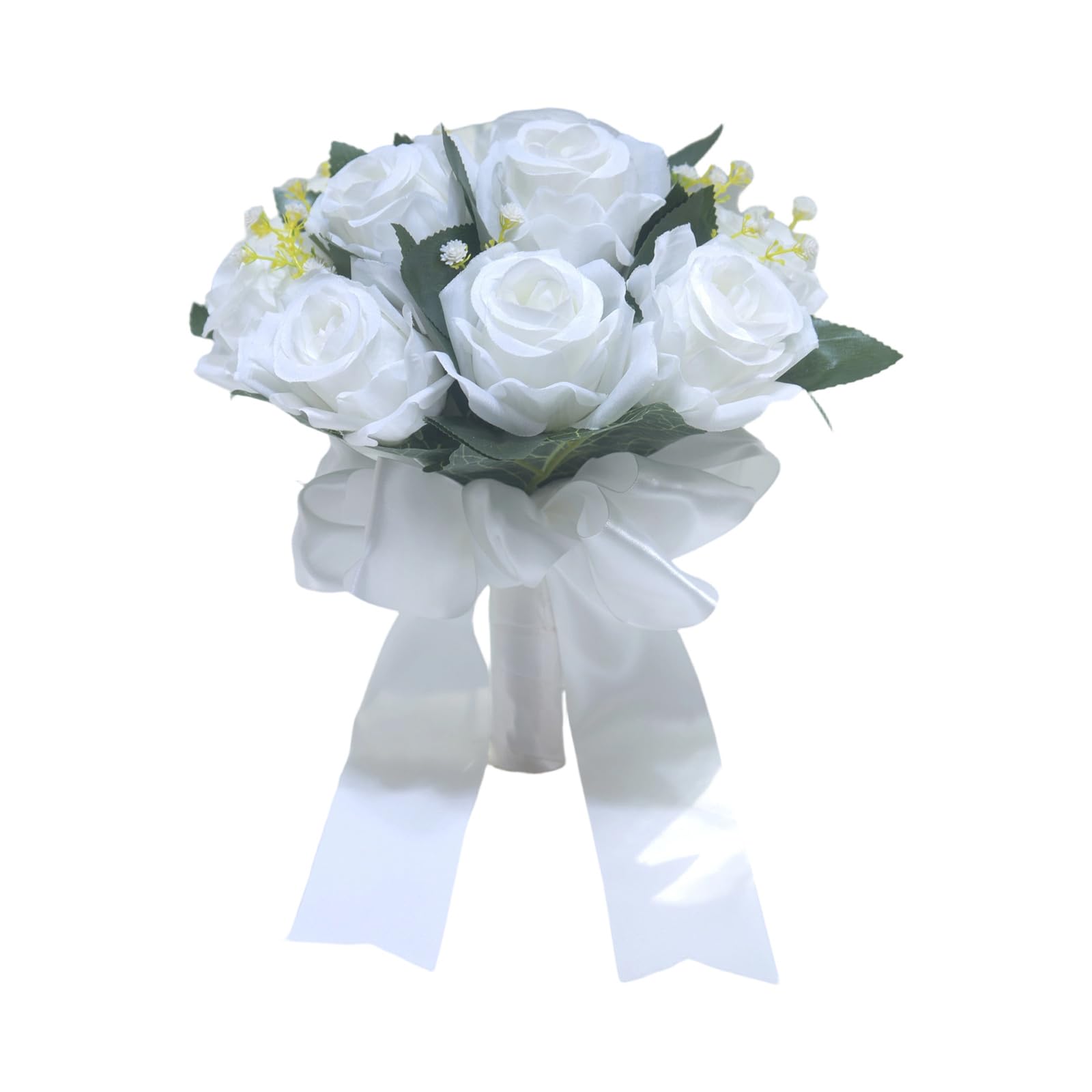 Kaeltsyn Rose Bouquet Bridal Hand Arrangement with Flexible Stalks White Shade Wedding Accessory Bridal Handheld Rose Bouquet