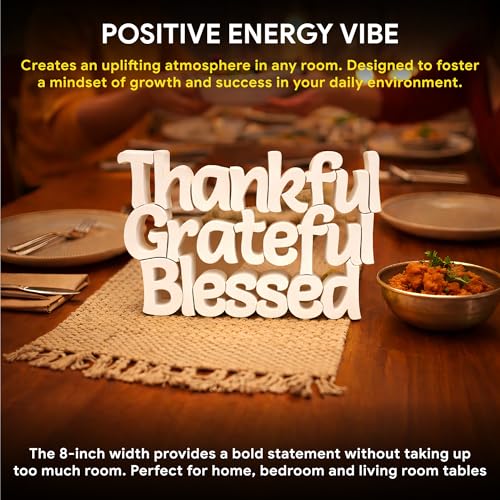 Image of Mad Masters Thankful Grateful Blessed Inspirational Desk Decor - Aesthetic Table, Shelf & Wall Showpiece for Home Office, Business. Vastu Friendly Gifting, Classic White (20.3 x 12.5 x 2.5 cm)