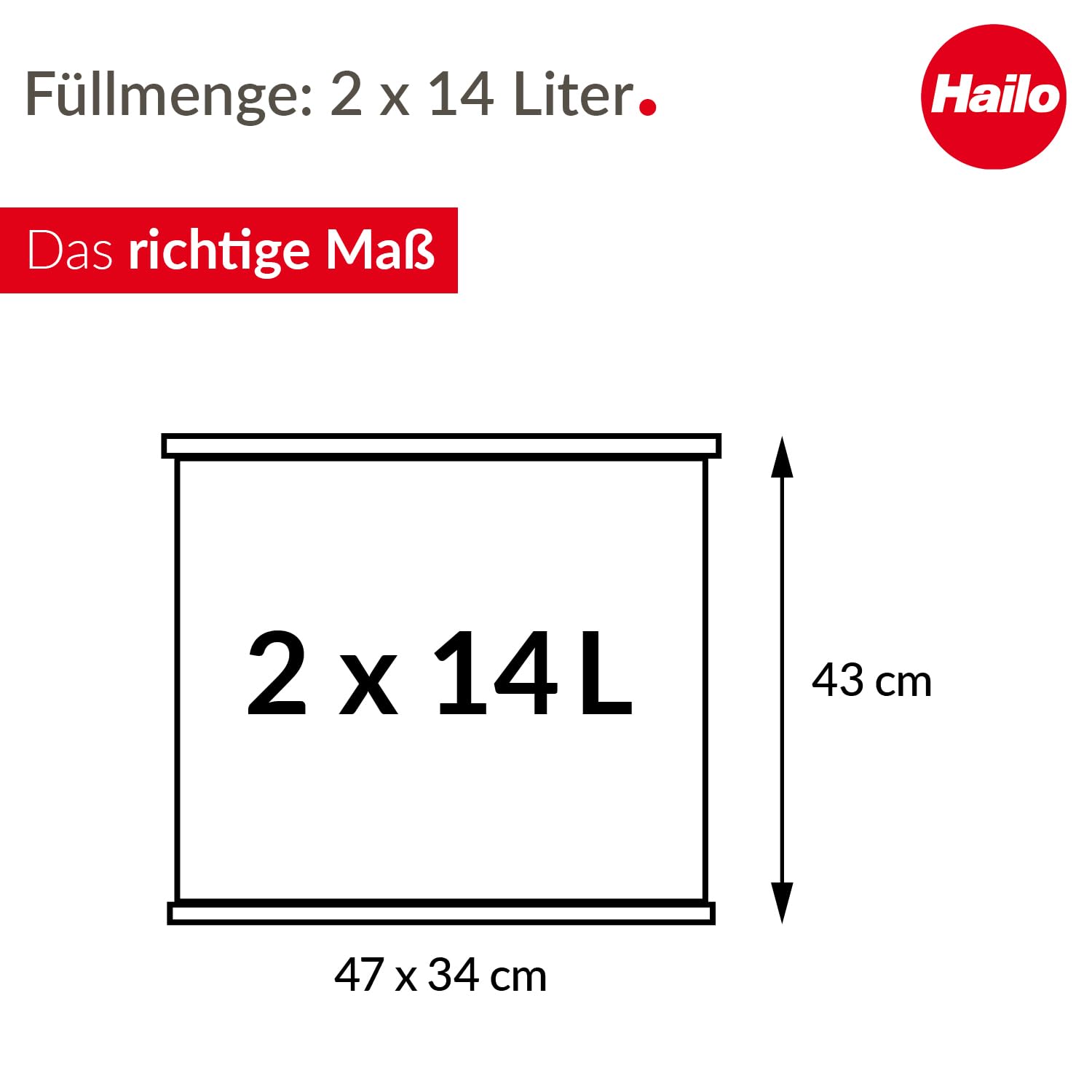 Hailo Eco duo L Treteimer mit Soft Close Funktion, 2x14 Liter, Weiß | Treteimer mit Pedal, 2 Kunststoff Inneneimer, Made in Germany, Stahlblech, rechteckig