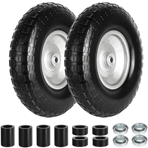 FEILOONG 4.00-6 Wheelbarrow Tire Flat Free 13 Inch, 5/8" Bearings Universal Solid Tires with Extra 3/4" Bearings, for Garden Carts, Hand Truck, Anti-Skid Pattern Durable Replacement Wheel, 2 Pack