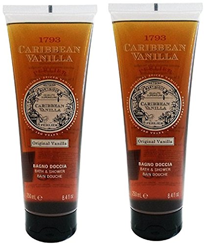 Perlier:"1783 Caribbean Vanilla" Bath & Shower, Original Vanilla Scent 8.4 Fluid Ounces (250mL) Bottle (Pack of 2) [ Italian Import ]