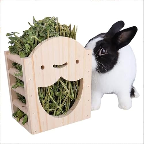Tinopui 木製 牧草入れ 牧草ボックス 牧草フィーダー 干し草フィーダー うさぎ モルモット デグー チンチラ 小動物 ケージ 固定 餌箱 かじり木 おもちゃ 天然木 ペット用品
