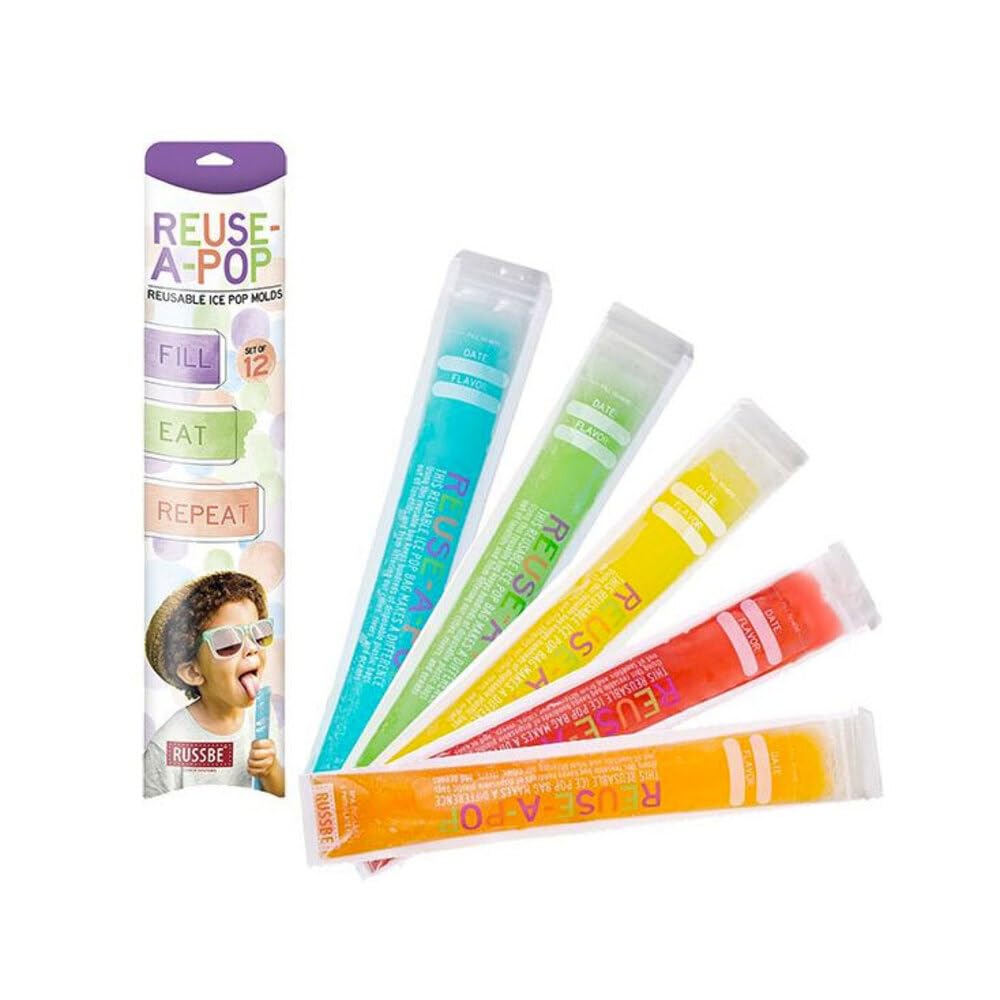 RUSSBELunch Systems, Reusable REUSE-A-POP Reusable Popsicle Bags, Multicolor Set of 12