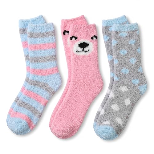 Image of Tipi Toe Womens Fuzzy Crew Socks with Anti Slip Grips Warm Cozy Fluffy Winter Slipper Socks Non Skid Home Socks for Women