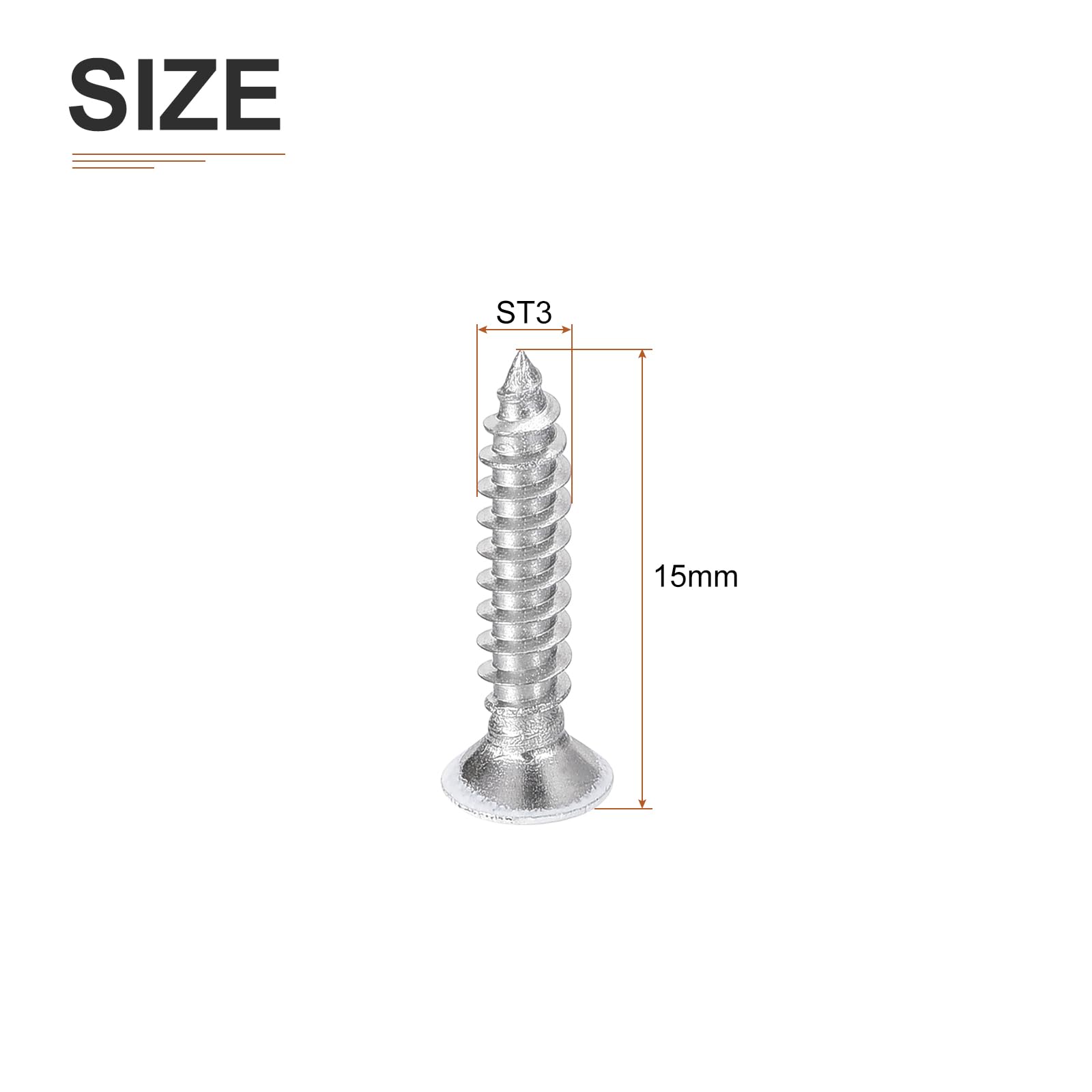 DTGN 100Pcs ST3x15mm Flat Head Wood Screws, 304 Stainless Steel White Phillips Self Tapping Screws - Image 2