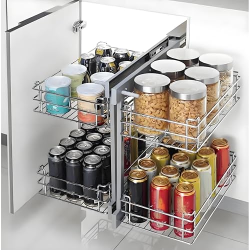 GXXINGIN Organizador de Esquina para gabinete de Cocina, Organizador extraíble para Esquina ciega con bandejas abatibles de 2 Niveles, Cada Bandeja se Abre de Forma Independiente, Cierre Suave, adecu