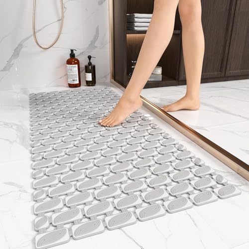 Image of HomeCloud Non-Slip Shower Mat for Bathtub, Anti-Slip Bath Mat with Suction Cups, Drainage Holes & Foot Massage Exfoliating Surface (D Light Grey)