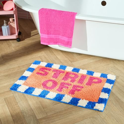 OHS Bath Mats for Bathroom, Soft Absorbent Non-Slip Bathroom Mat Strip Off Print Decorative Tufted Bath Mat Machine Washable Quick Dry Shower Rug Foot Mats, Multi - 45 x 75cm