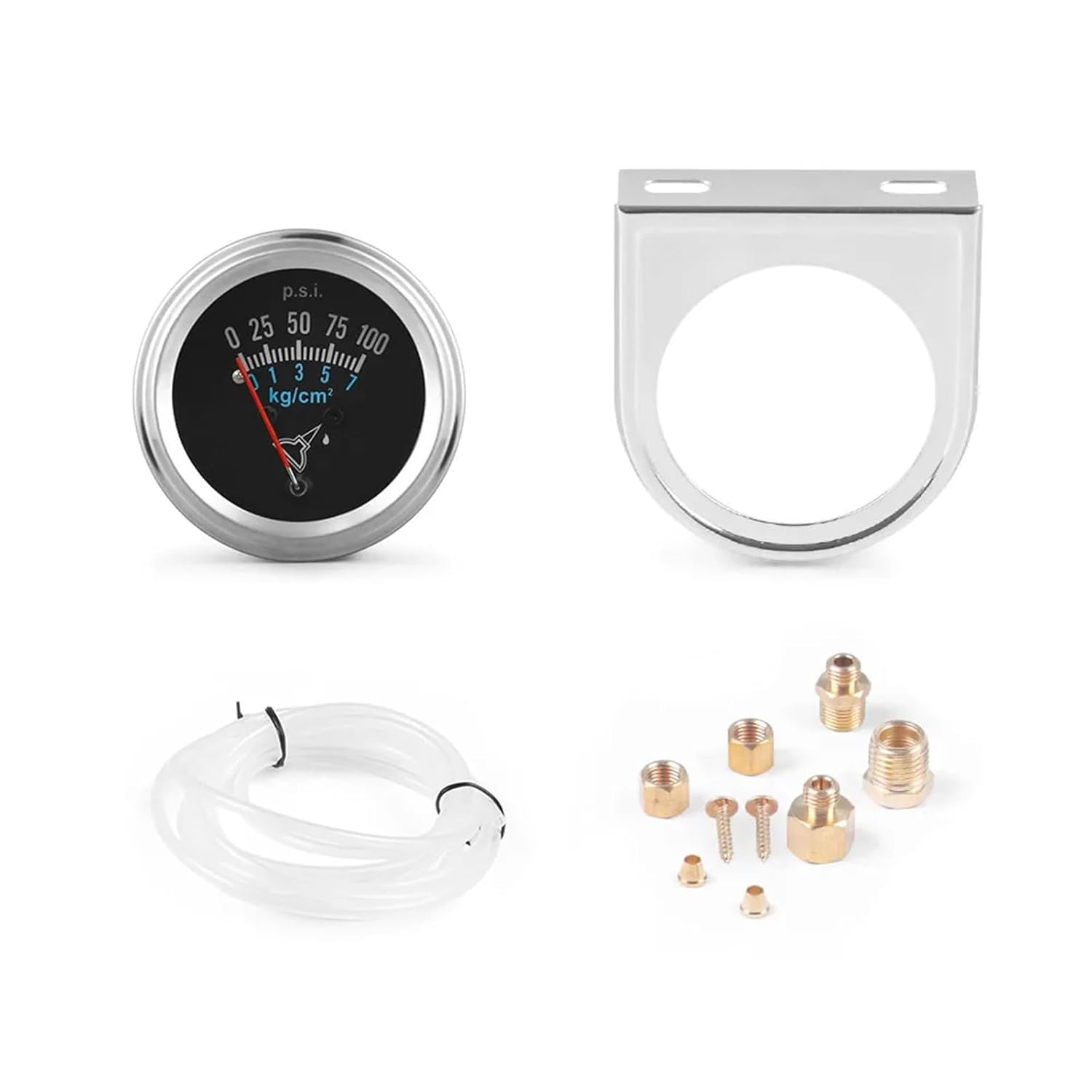 2" 52mm Mechanical Oil Press Gauge 0-100PSI/1-7kg/cm² Chrome Black