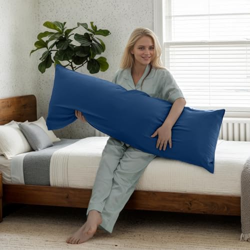 Image of Body Cooling Pillow Cases Cover, Bamboo Rayon Pillowcases with Zipper Closure, Cool & Breathable Pillow Case for Hot Sleepers and Night Sweats, 20x54 inches, Deep Blue