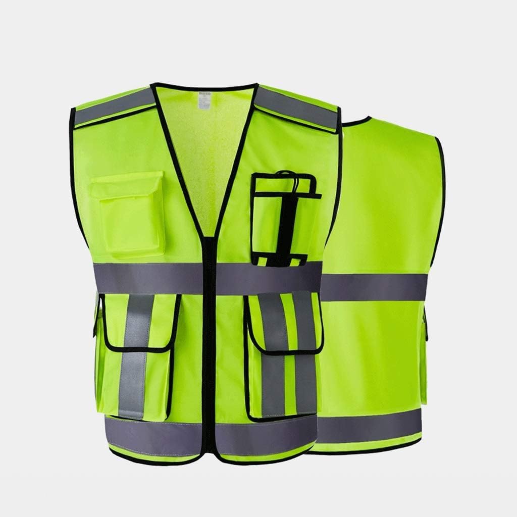 Chaleco de seguridad portátil, chaleco reflectante Chaleco de seguridad Traje reflectante Tejido de punto Chaleco reflectante con bolsillos Cremalleras