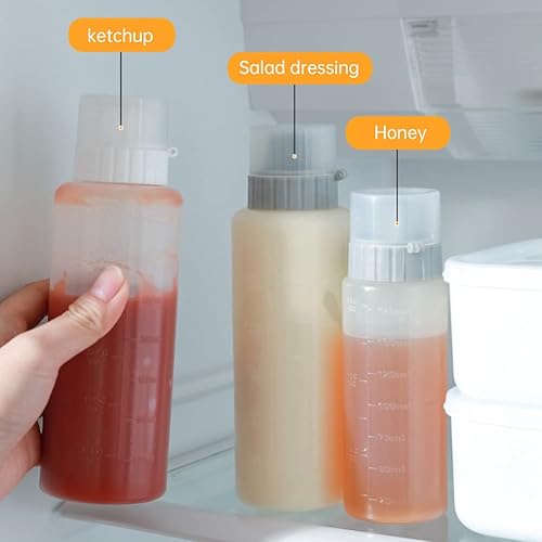 Miniatura 6 de Botella exprimible de salsa de 5 agujeros, botella de condimentos medible de 15.1 onzas fluidas con tapa a prueba de fugas, botella de plástico